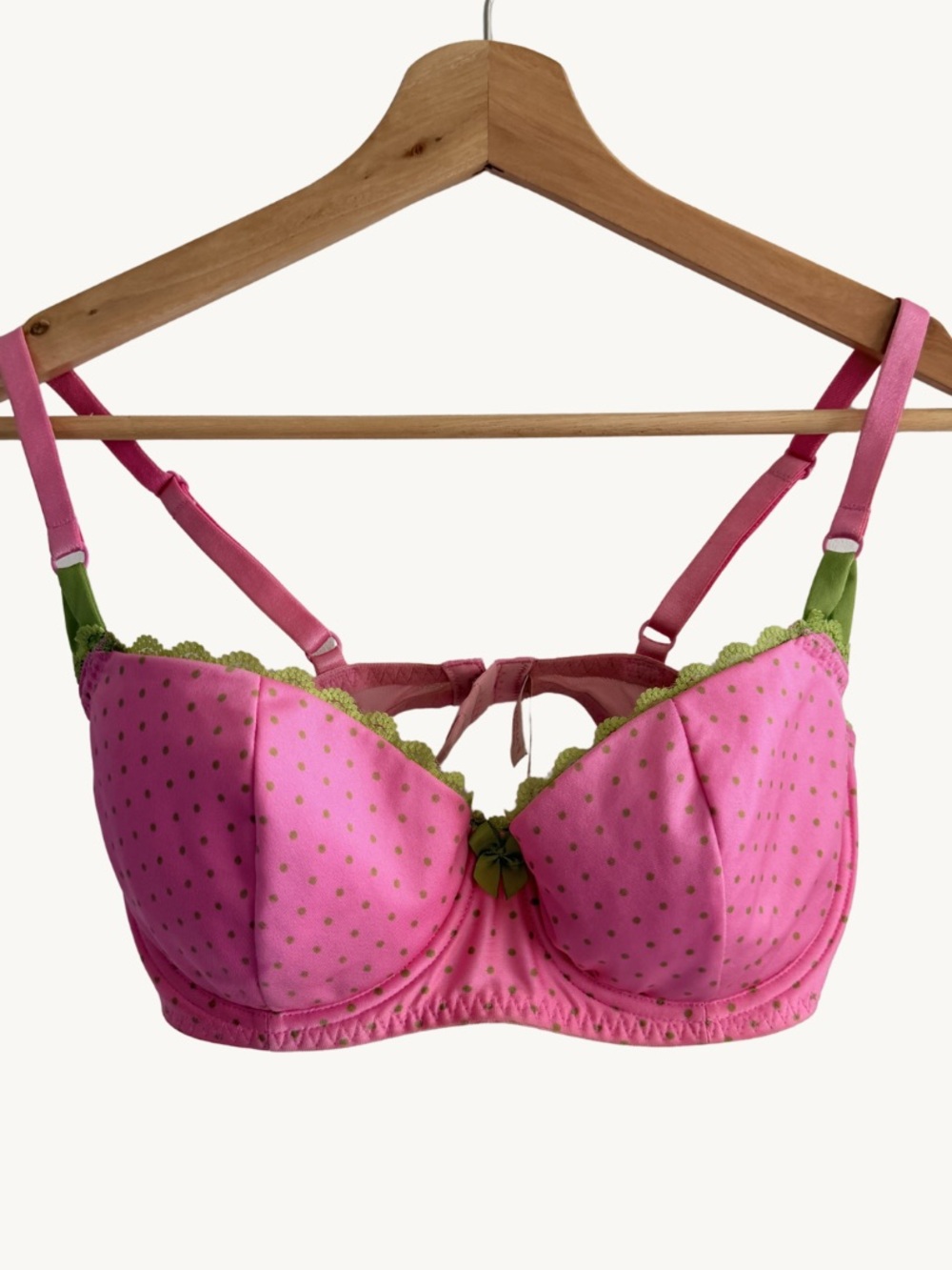 Victoria's Secret 34D Pink Green Polka Dot Underwire Padded Bra Y2K